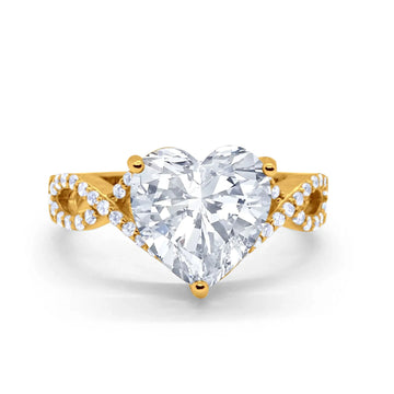 14K Yellow Gold Art Deco Heart Promise Twisted Shank Simulated Cubic Zirconia Wedding Ring Wholesale